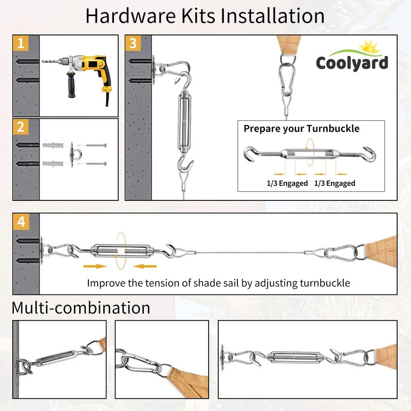 COOLYARD Shade Sail Hardware Kit with Cable Wire Rope,48 Ft (12Ftx4) Vinyl Coated Aircraft Cable,6 Inch Hanging Kit for Outdoor Curtain String Light Sun Shade Sails Installation - Image 4